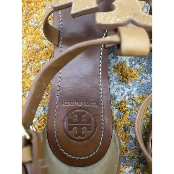 Tory Burch Women’s Sandals Ankle Strap Logo Brown 7.5M EUC Leather - Picture 5 of 9
